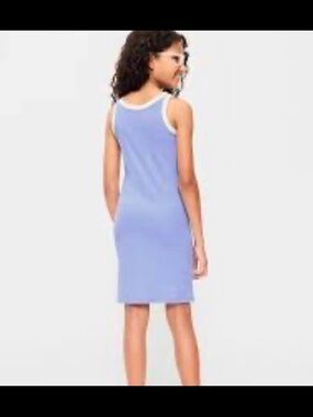 Flax Flower Tank Dress with White Trim